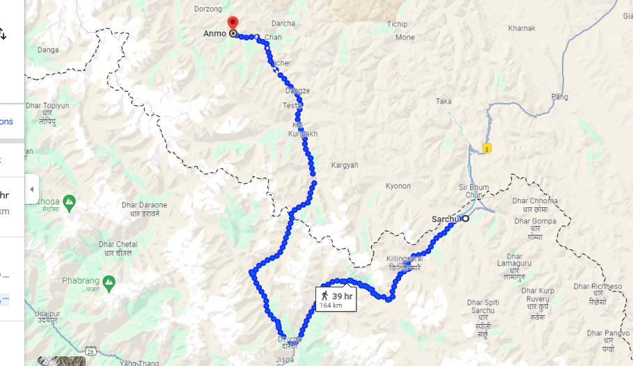 Anmo to Serchu Trek Map