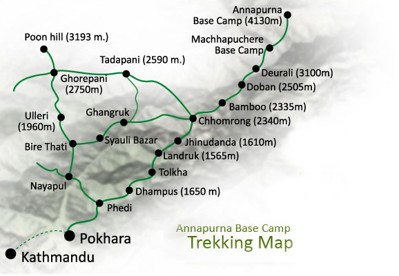 Annapurna Sanctuary Trek Route Map