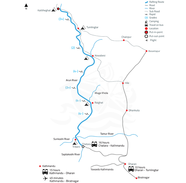 Arun River Rafting Map